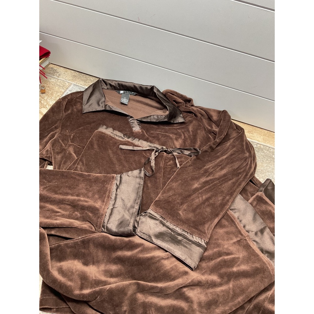 Carole Little Intimates Brown Velour Pajama Set Satin Trim XL Loungewear